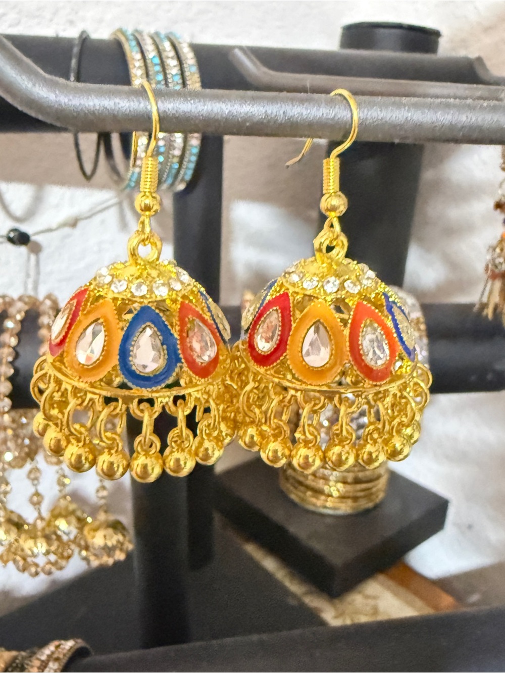 Gold-Tone Multicolor Jhumka Earrings - Traditional Indian Style